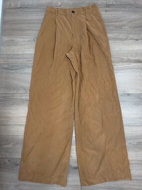 Zara Wide-Leg Pleated Pants in Camel Brown